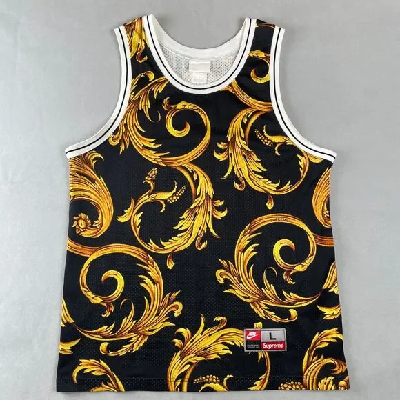 Supreme SS14 x Nike Basketball Jersey Mens Sz L Black Gold